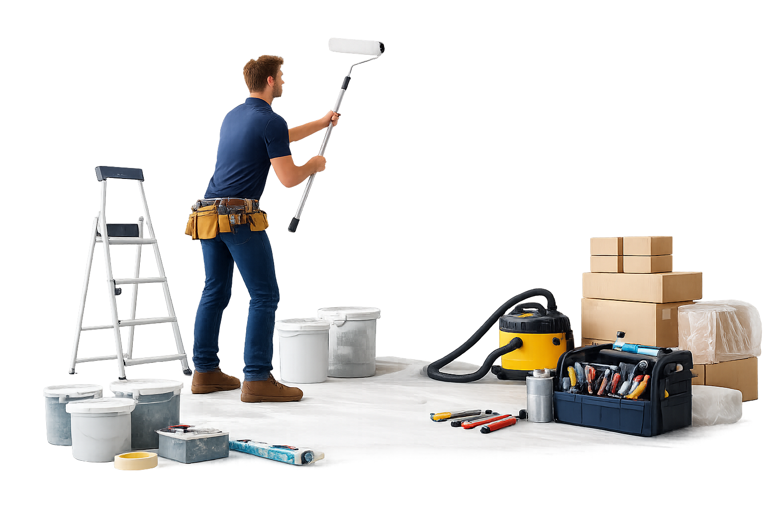 Tradesperson carrying out a void refresh and pre-let preparation in a rental property